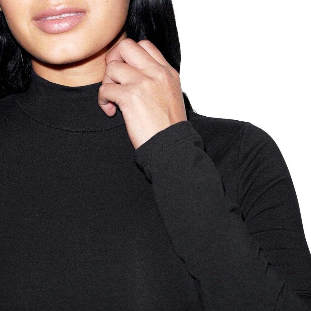 Women's Cotton Spandex Fitted Long Sleeve Turtleneck Knit Top - Picture 2 of 5